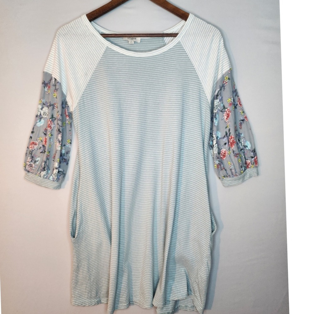Umgee Mixed Print Women Blouse Tunic Top Pockets Small